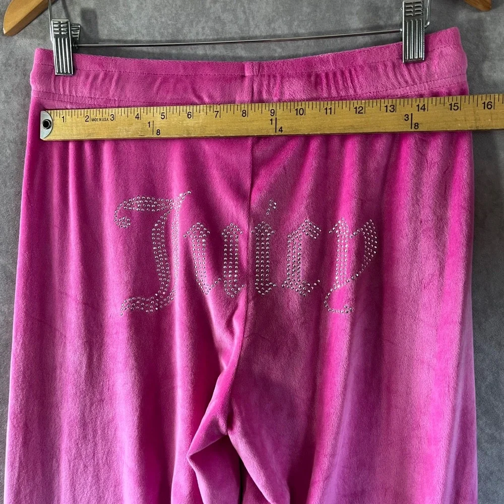 Juicy Couture Velour Lounge Set Women Large Pink Rhinestone Tank Wide Leg Pants